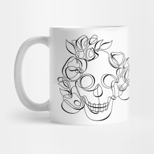 Minimalistic Continuous Line Skull with Poppies Mug